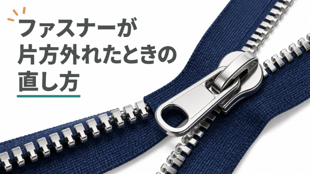 片側だけスライダーから外れたファスナーの直し方を示すアイキャッチ