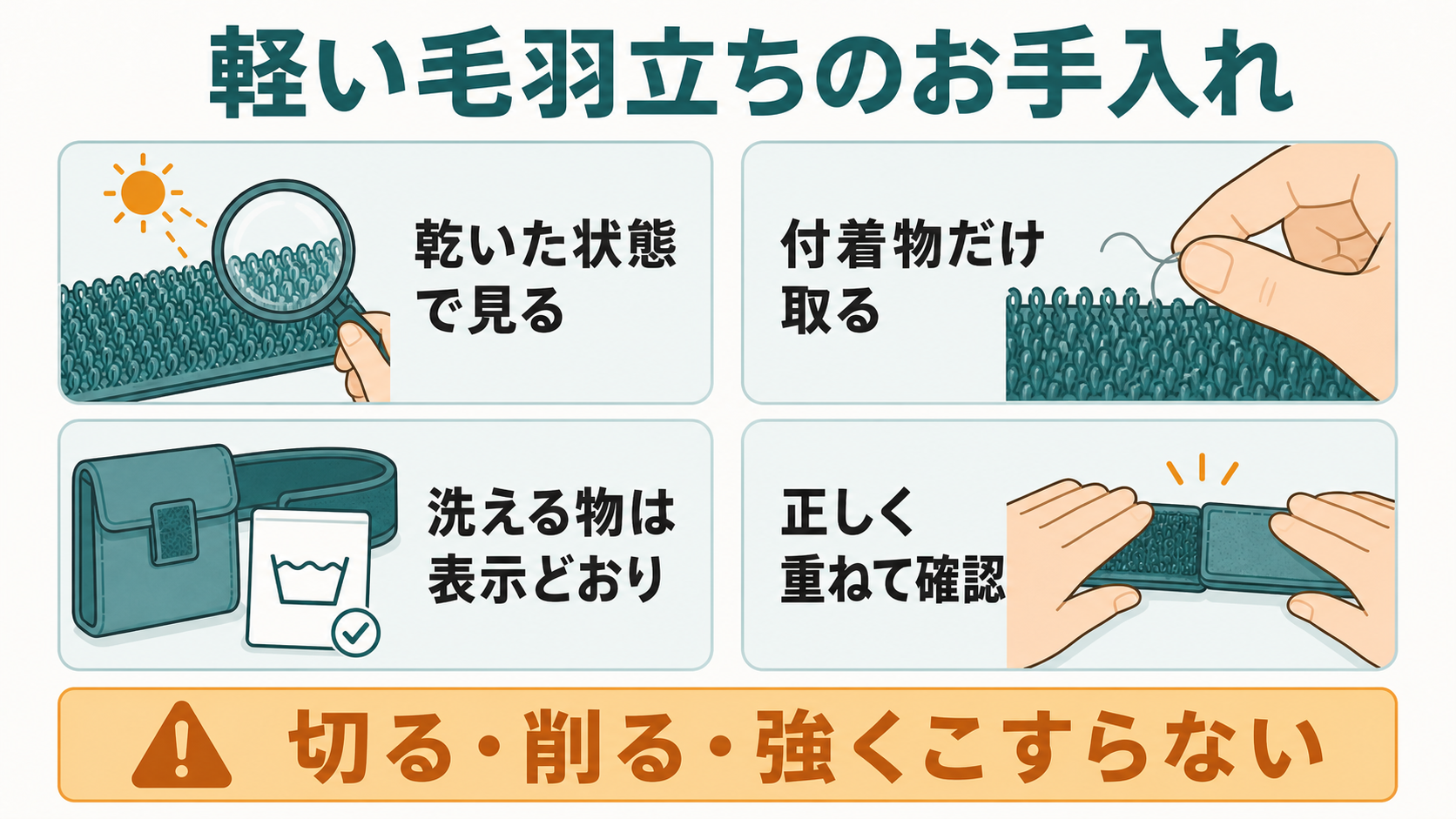 マジックテープの軽い毛羽立ちで試せる安全なお手入れ手順