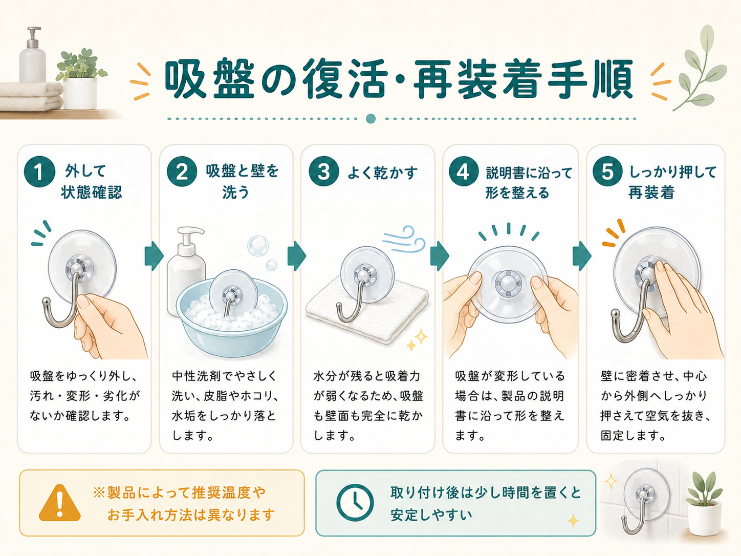 吸盤を復活させる5ステップの図解