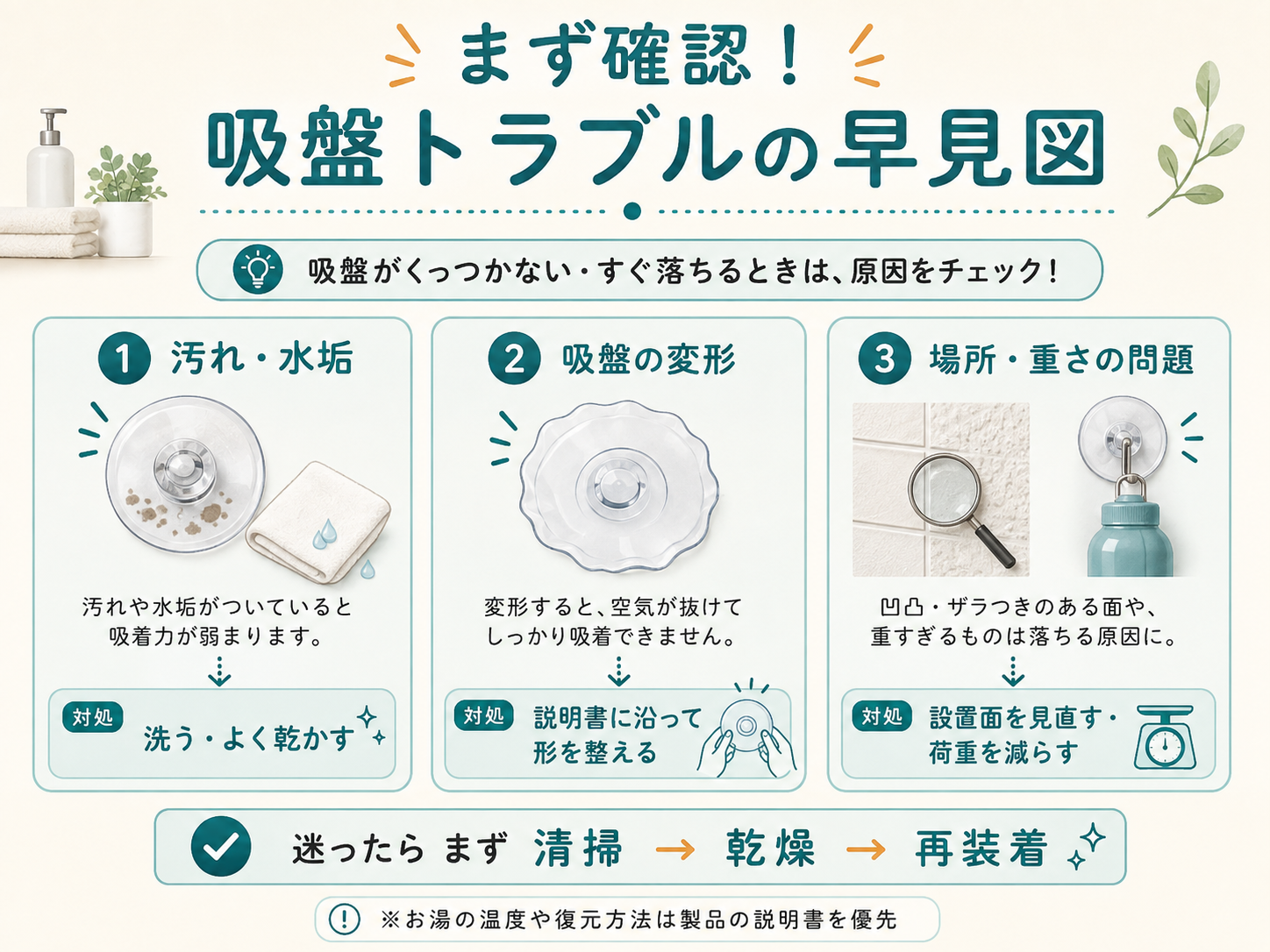 吸盤トラブルの早見図