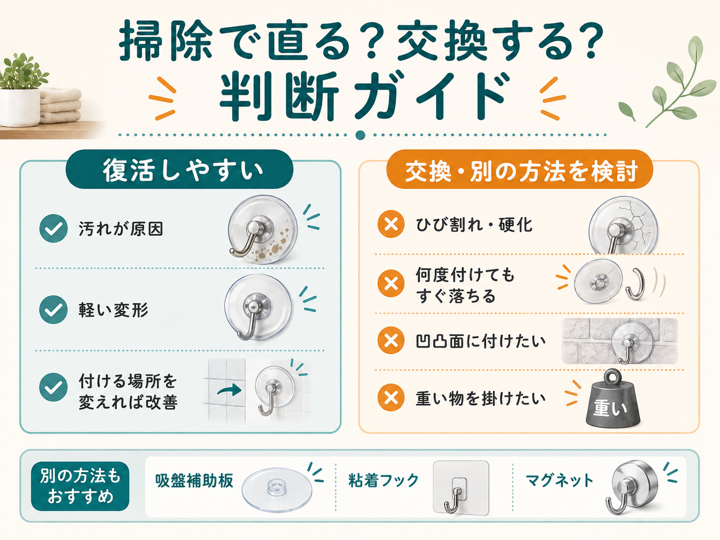 吸盤が掃除で直るか交換が必要かの判断ガイド