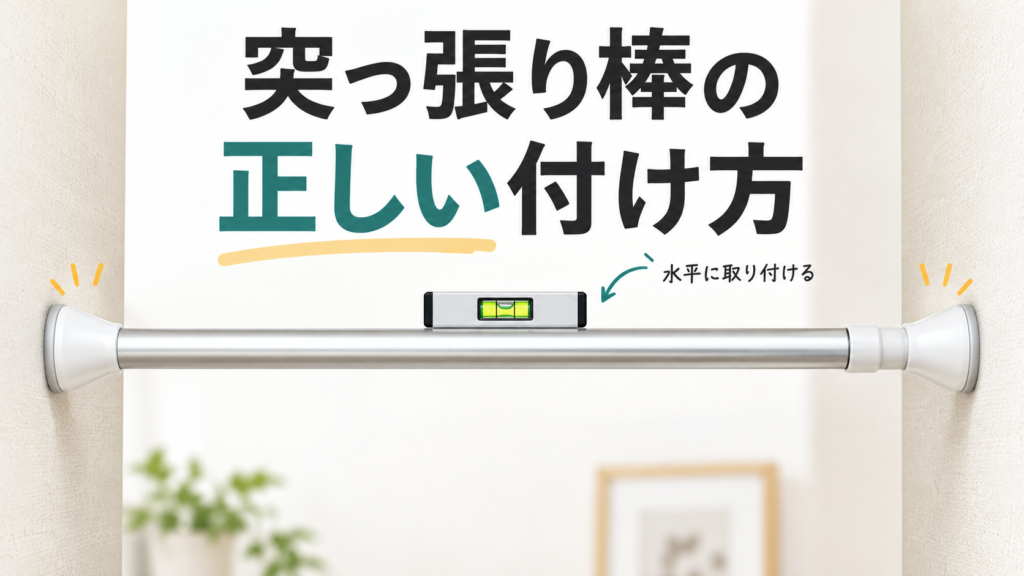 突っ張り棒を壁の間に水平に取り付けるイメージ