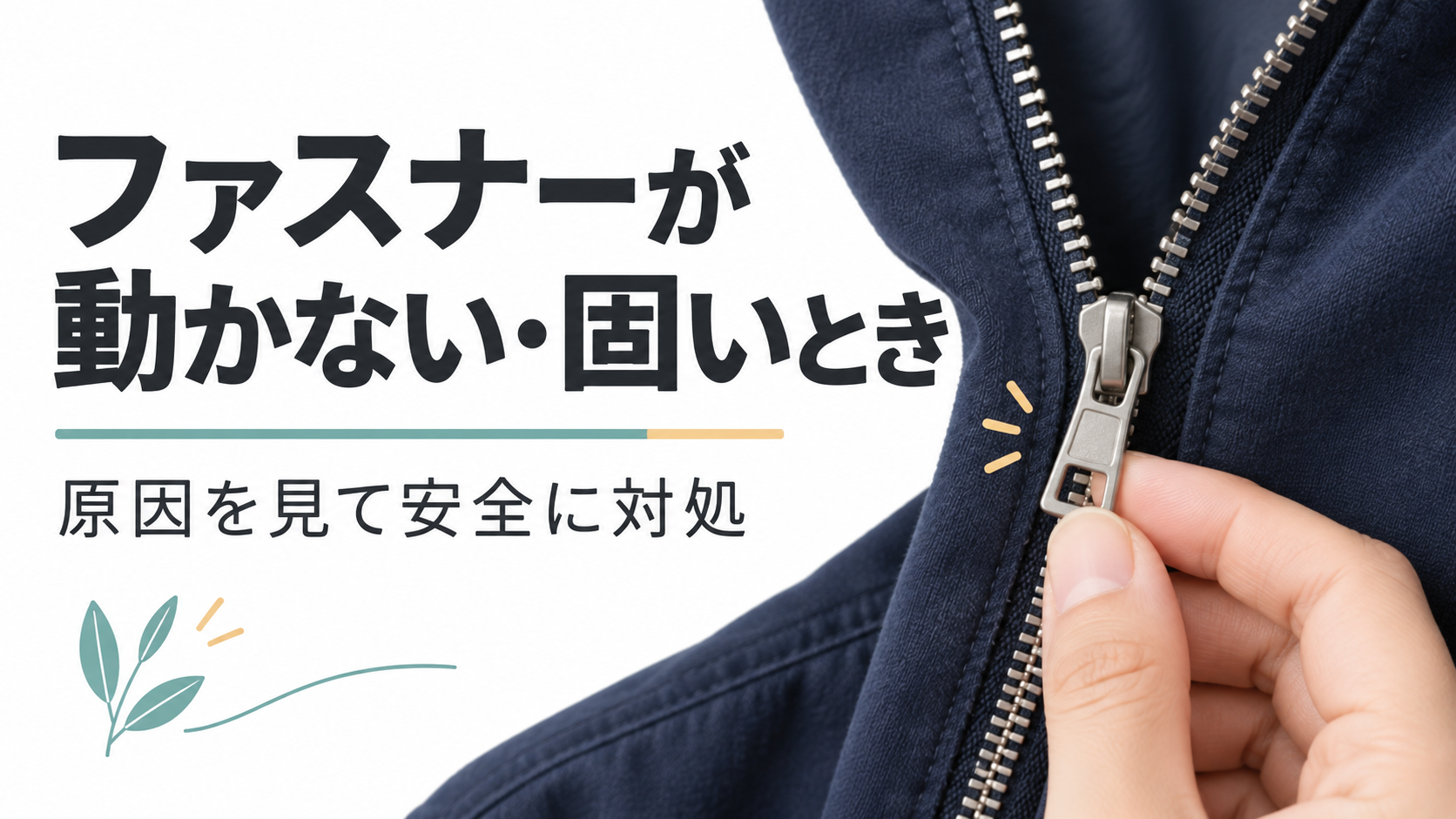 紺色の布に付いた銀色ファスナーが途中で止まっているイラスト