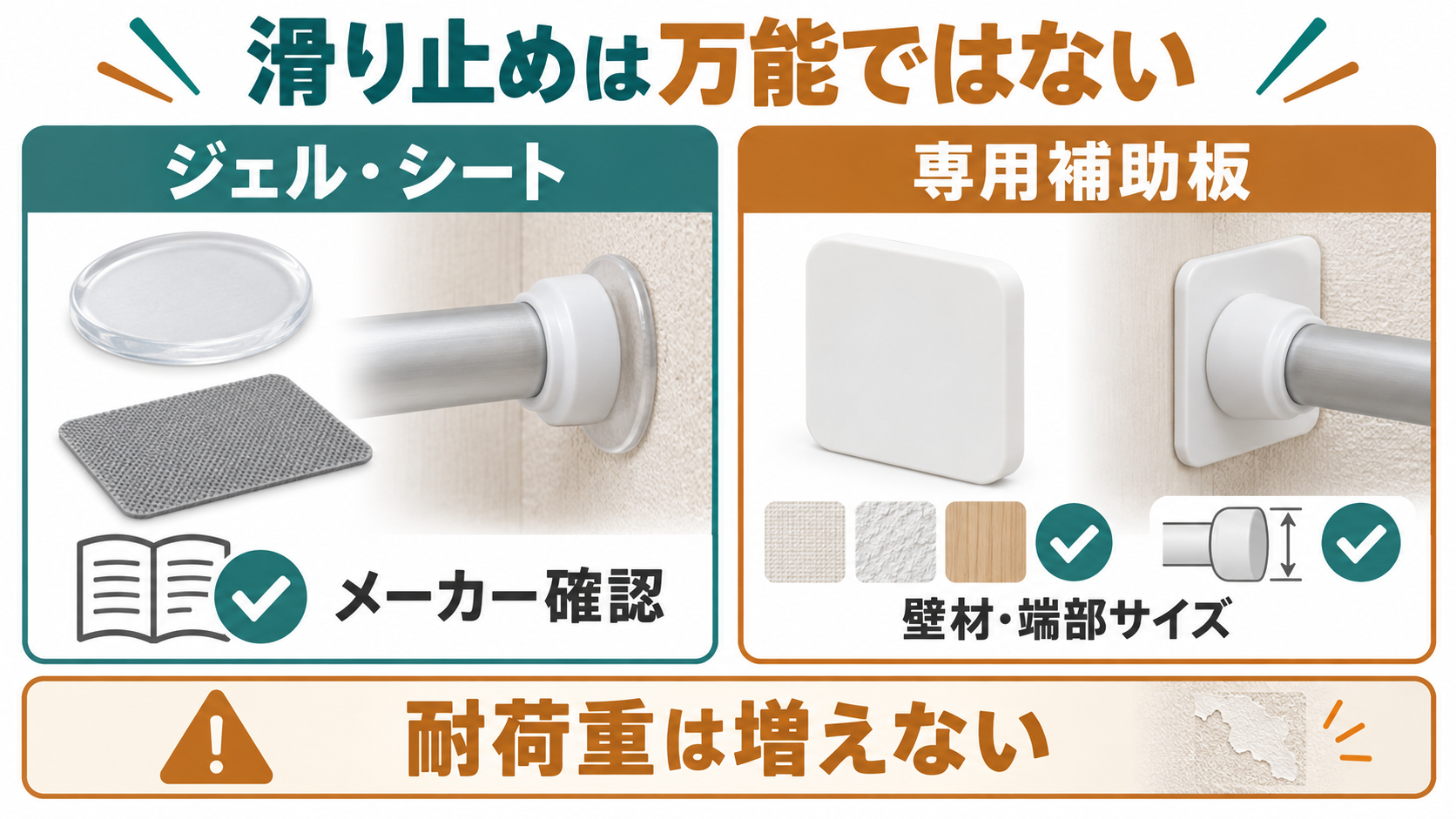 突っ張り棒の滑り止め・補助用品を使うときの注意点