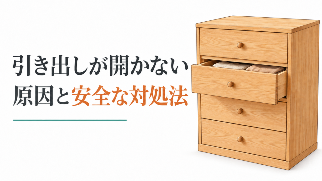 少し開いた引き出しと、原因・安全な対処法の案内