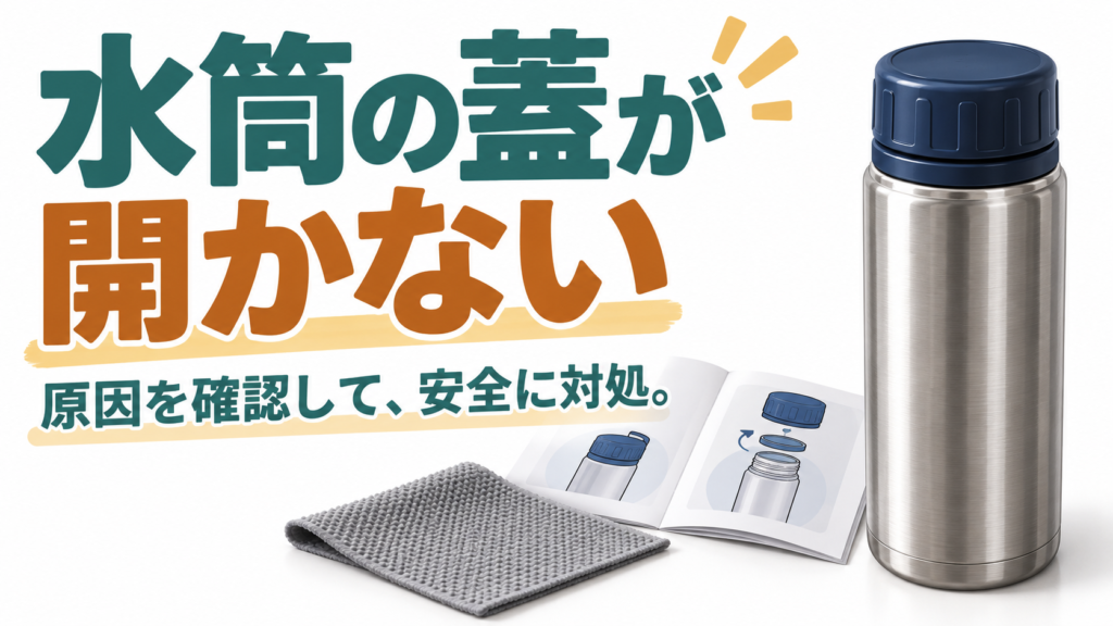 水筒と滑り止め、説明書を描いた安全な原因確認のイラスト