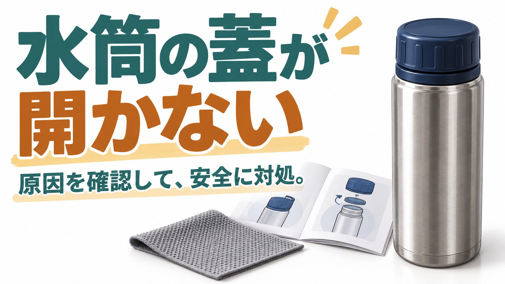 水筒と滑り止め、説明書を描いた安全な原因確認のイラスト