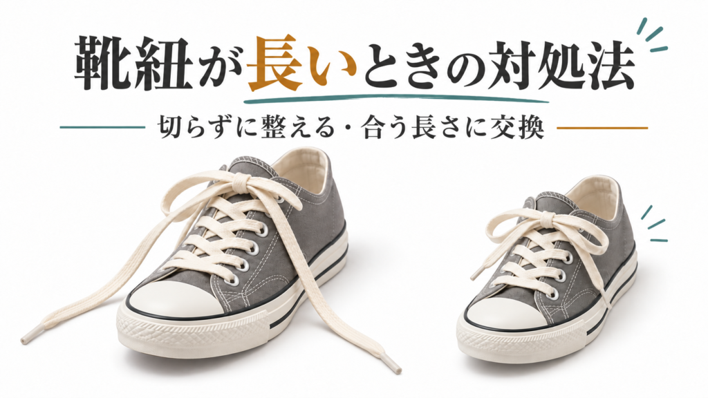 靴紐が長い状態と、長さを整えた状態のイメージ